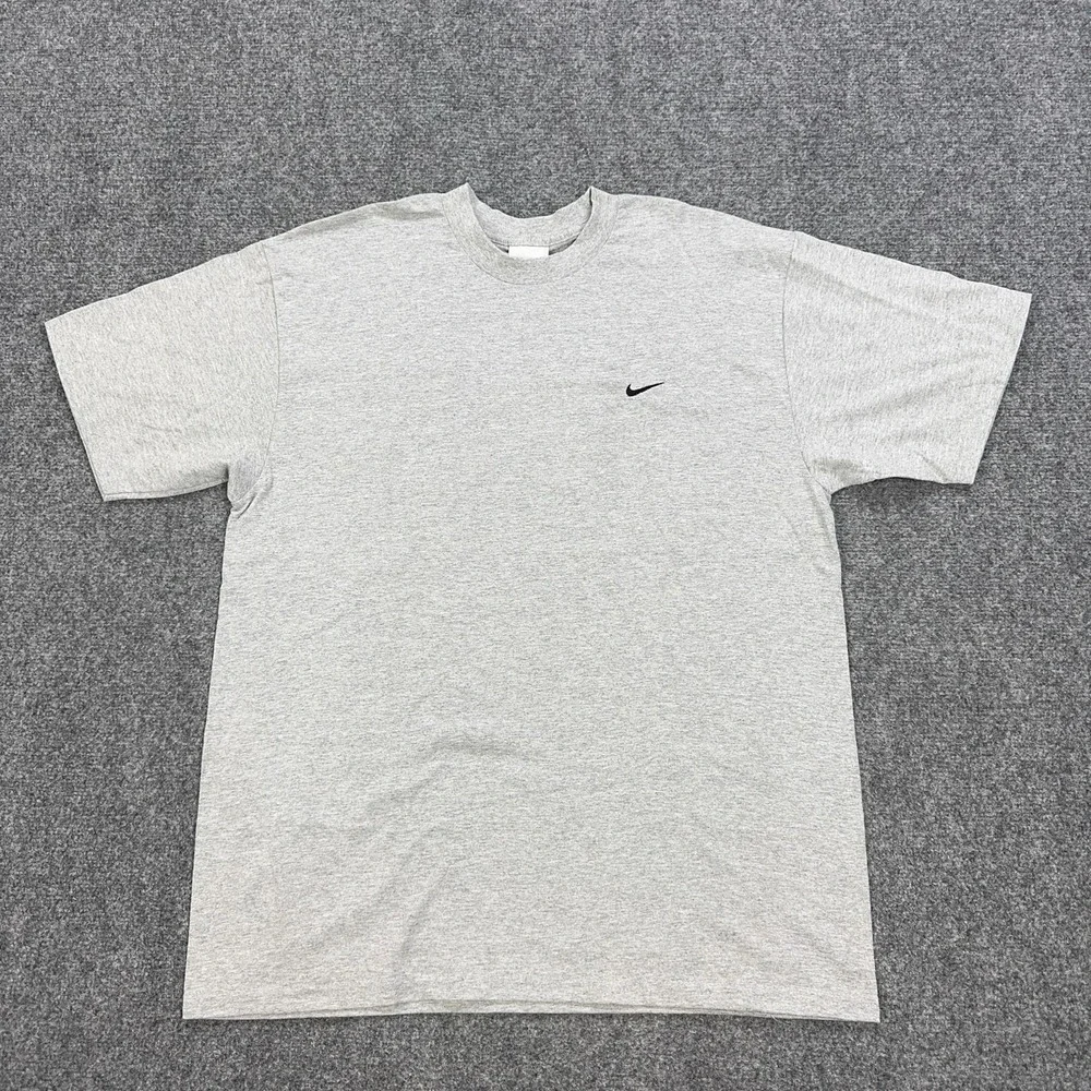 Vintage Nike Shirt Mens Large Gray Small Swoosh Logo Cotton Blend Crewneck Tee